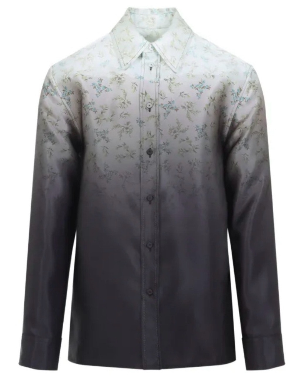 Jil Sander White to Black Gradient Floral Button-Down Shirt